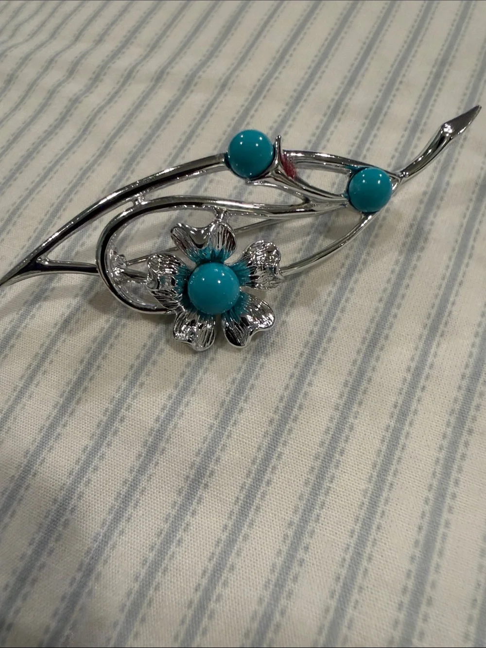 Sarah Coventry Silver-Tone Brooch with Turquoise Cabochons